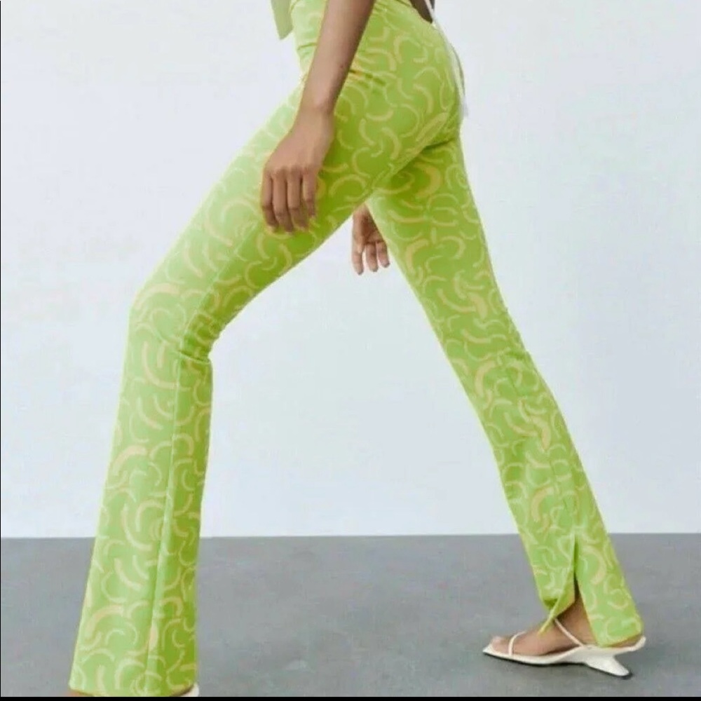 NWT Zara green knit retro vibes pants with slit at bottom - Picture 4 of 9